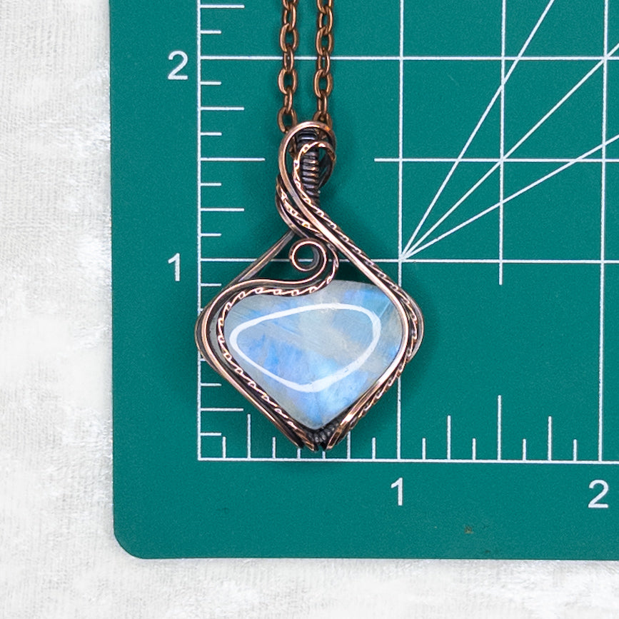 Icy Blue Moonstone Antiqued Copper Pendant