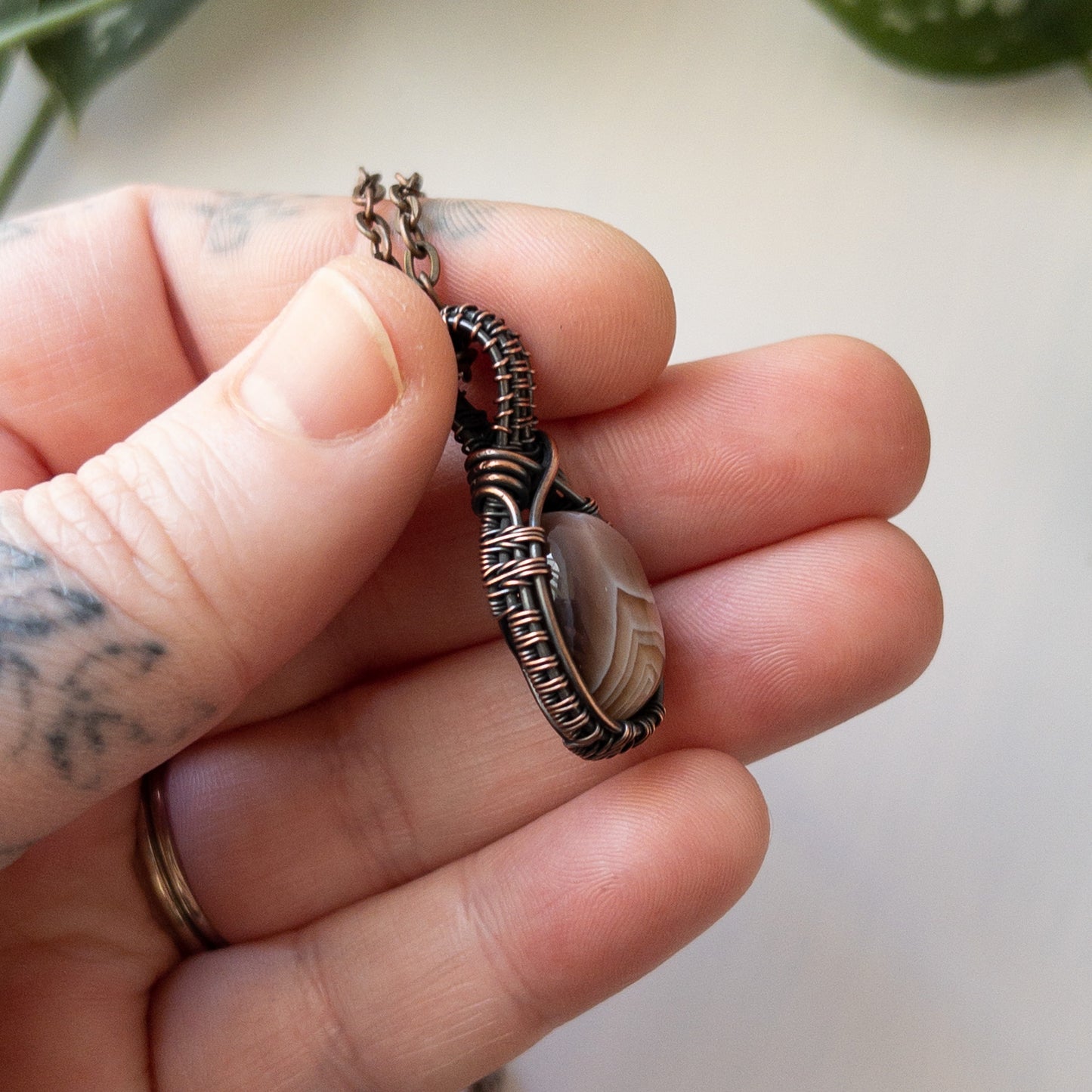Botswana Agate Copper Pendant