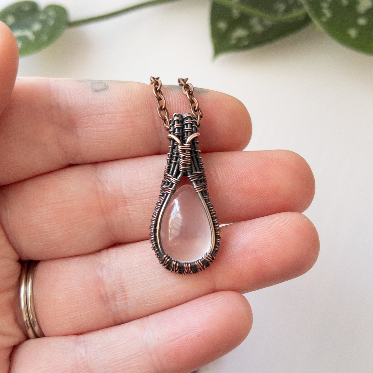 Rose Quartz Copper Pendant