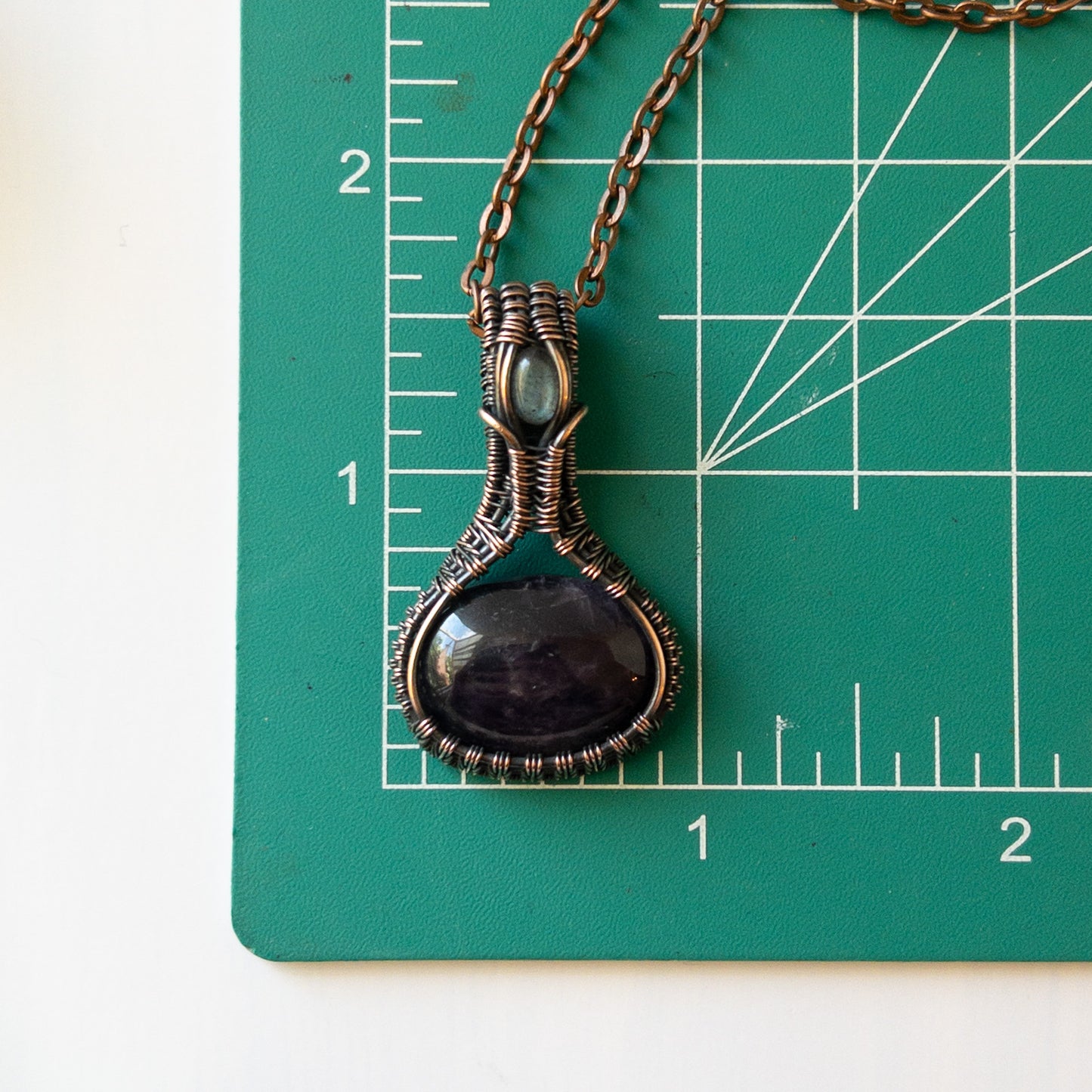 Amethyst & Labradorite Woven Copper Pendant