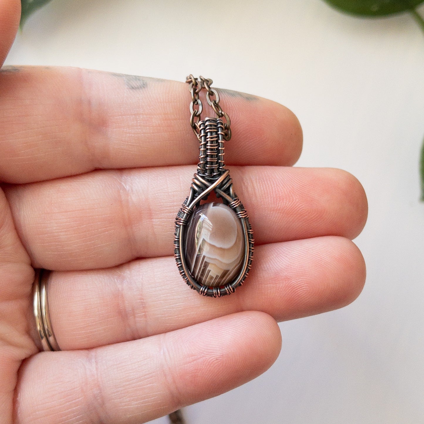 Botswana Agate Copper Pendant