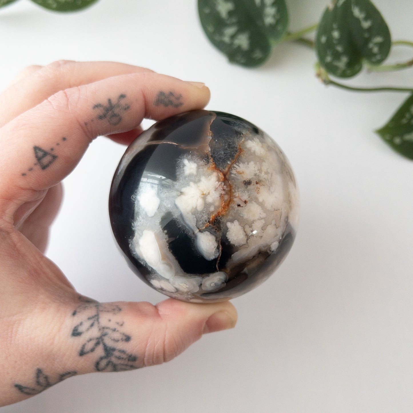 Dyed Black Flower Agate Sphere (2.54 in.)