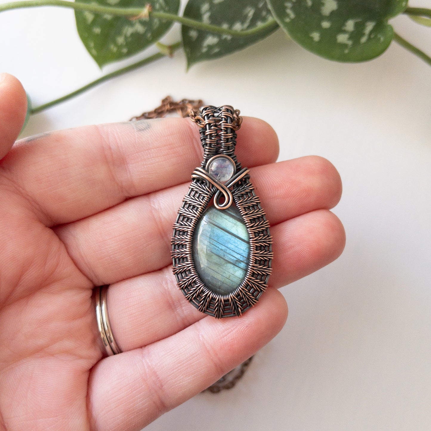 Labradorite & Moonstone Copper Pendant
