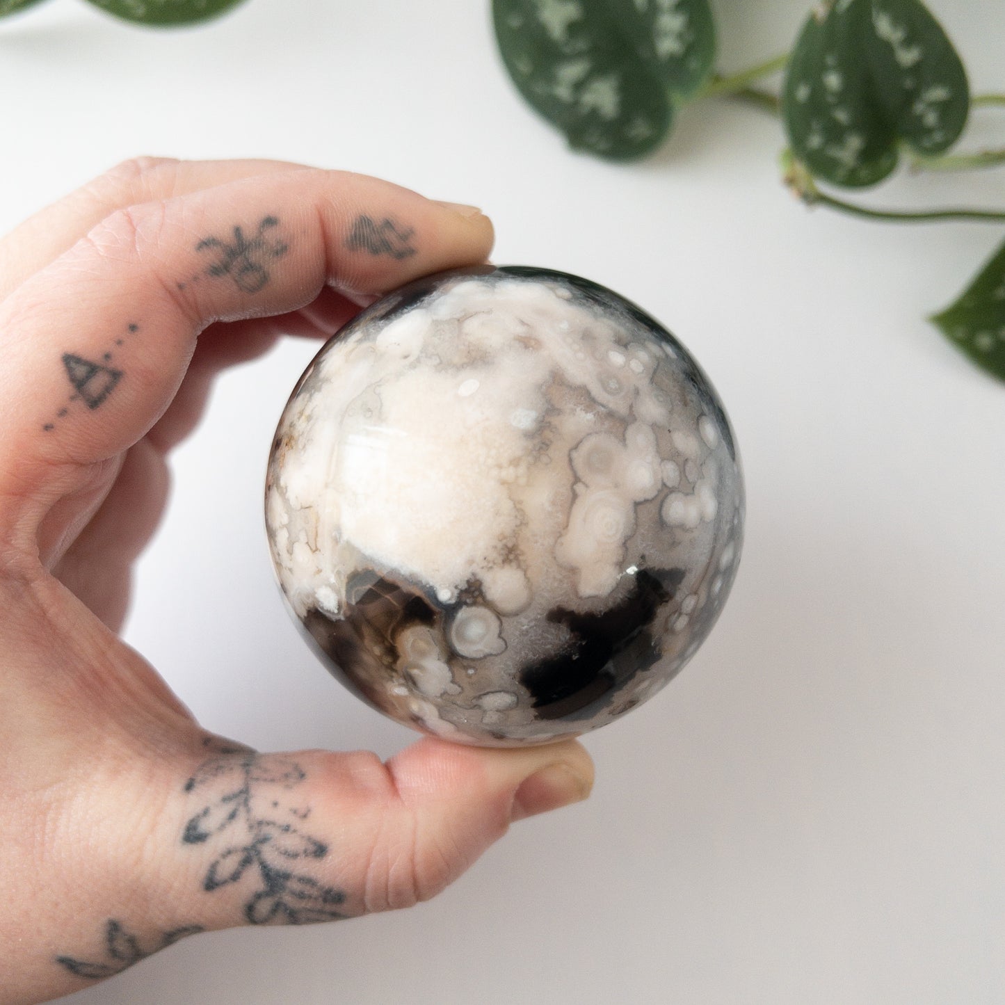 Dyed Black Flower Agate Sphere (2.54 in.)
