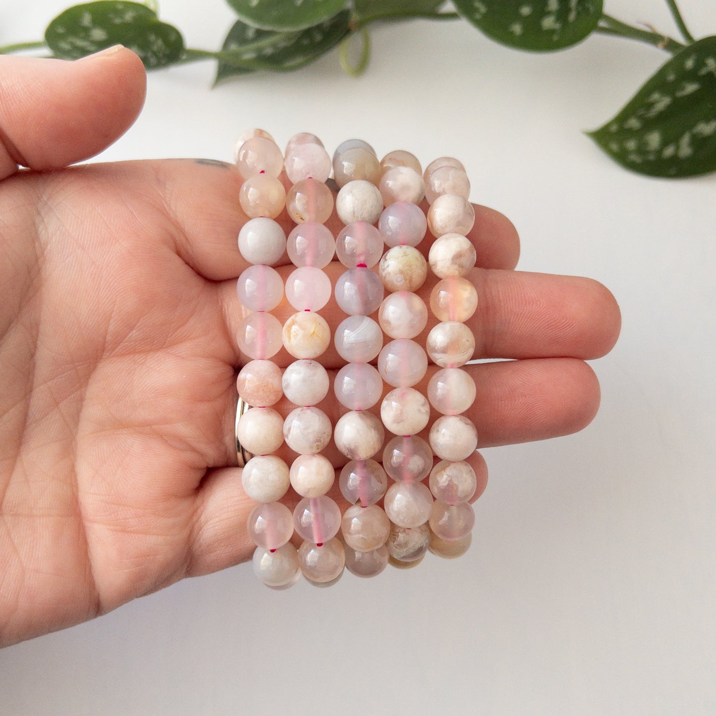 Flower Agate Stretch Bracelet 8.5mm