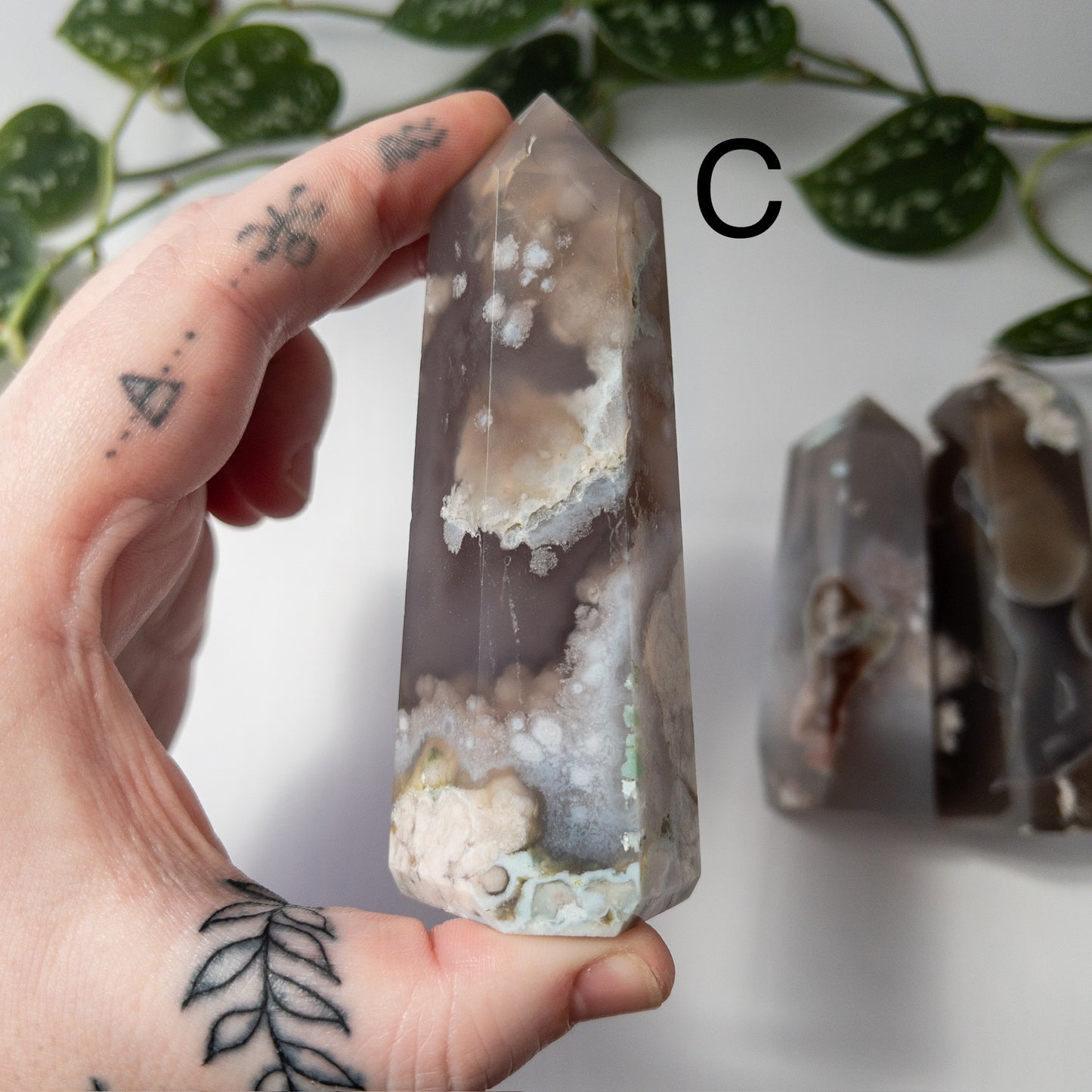 Large Dark Flower Agate Tower