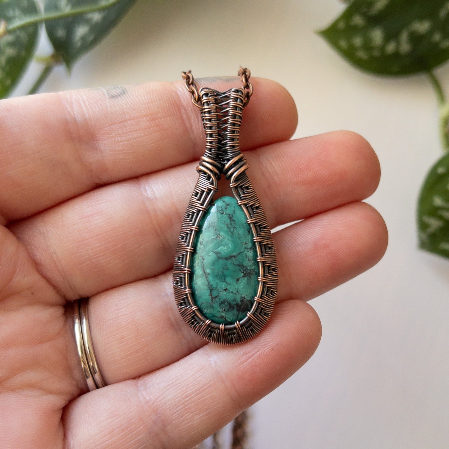 Turquoise Woven Copper Pendant