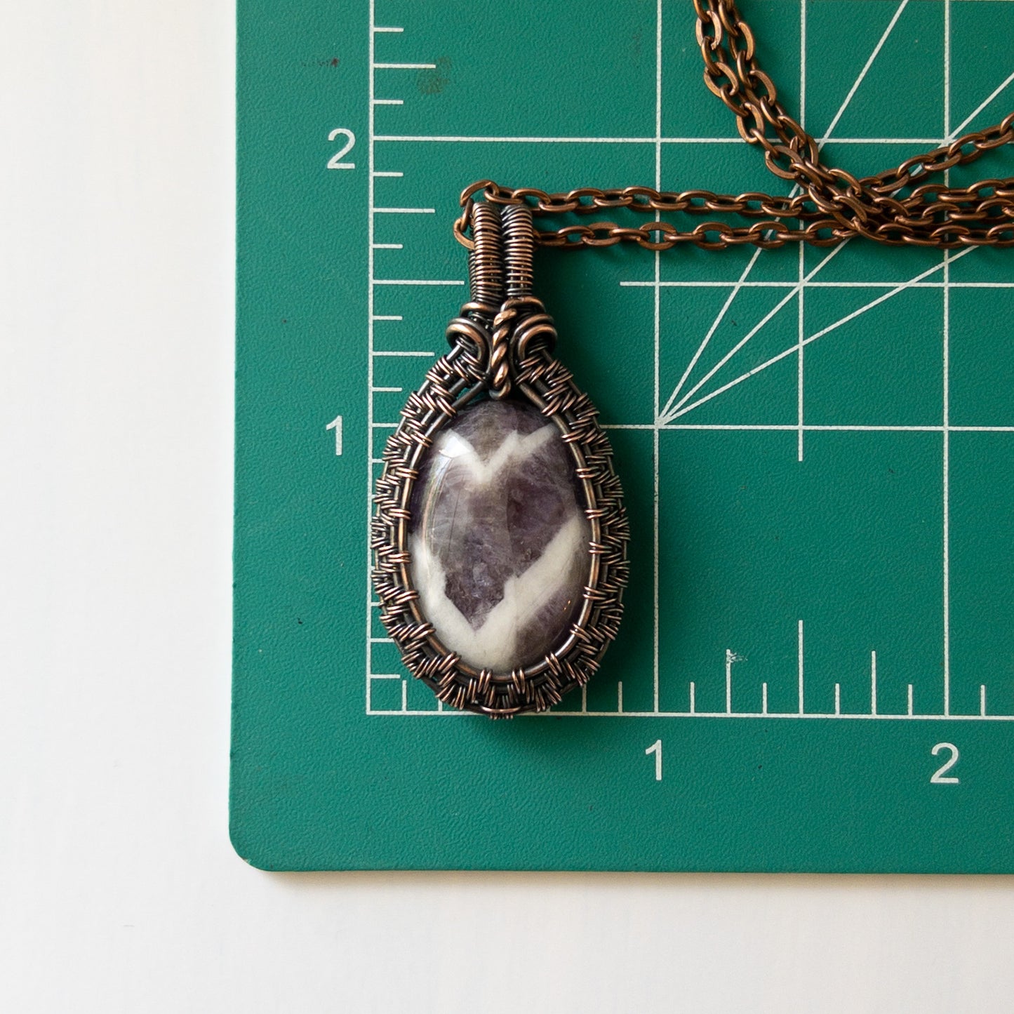 Chevron Amethyst Woven Copper Pendant