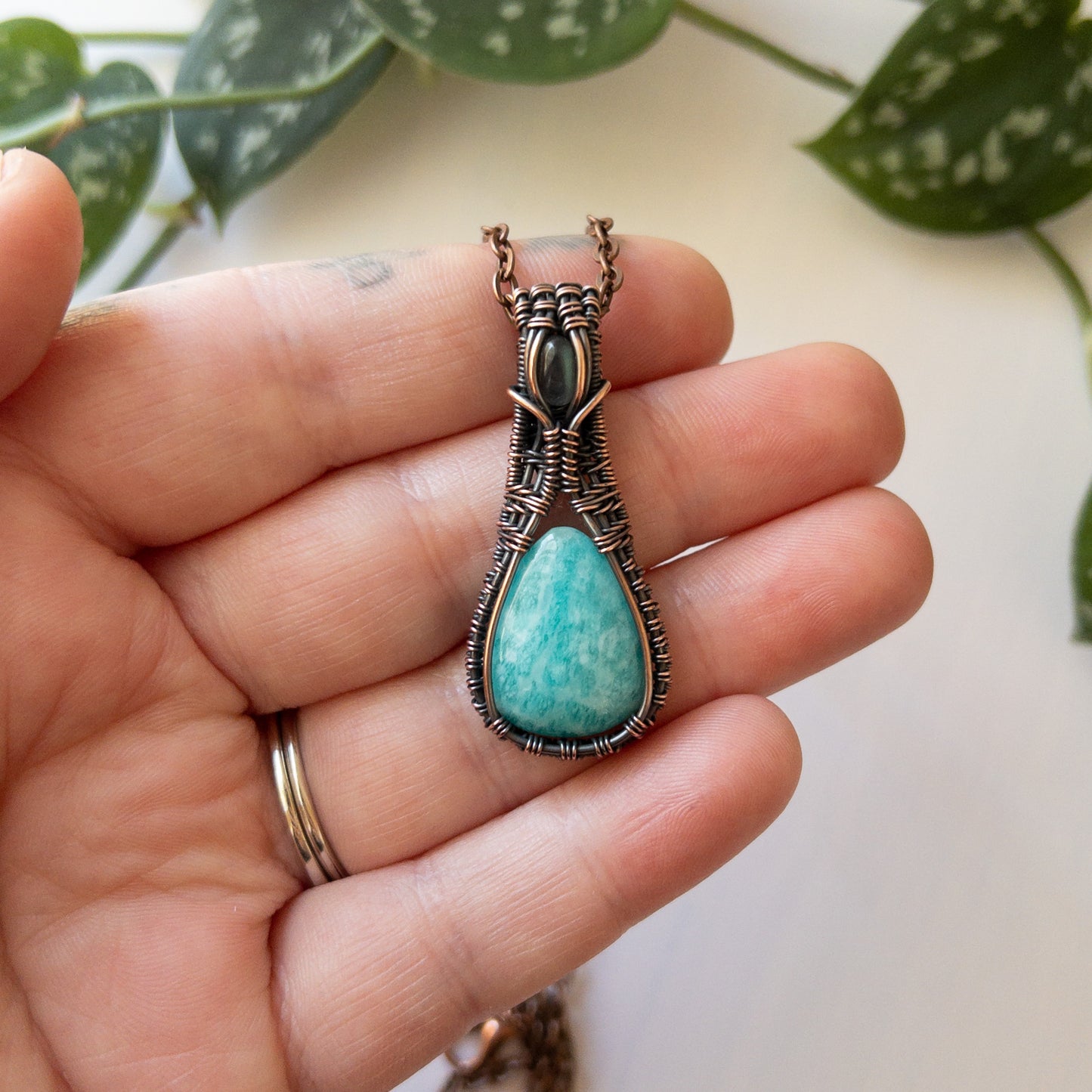 Amazonite & Labradorite Copper Pendant
