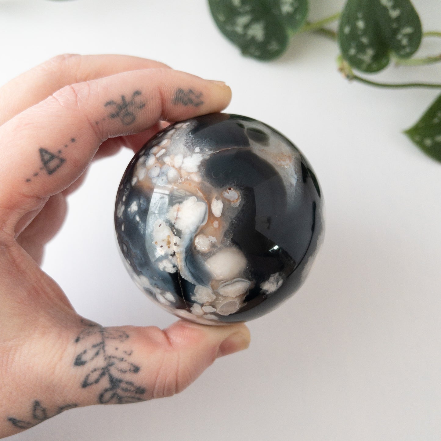 Dyed Black Flower Agate Sphere (2.54 in.)