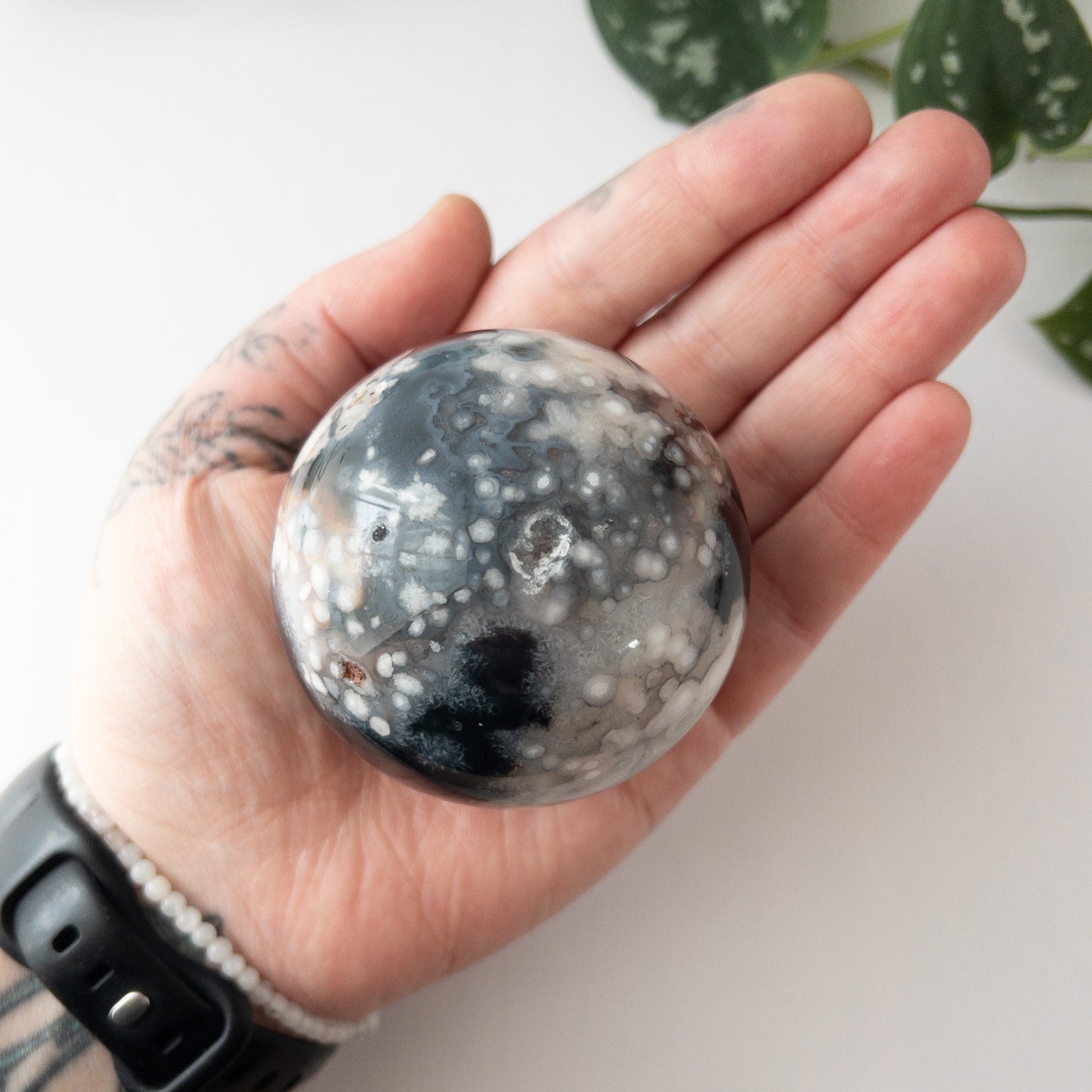 Dyed Black Flower Agate Sphere (2.54 in.)