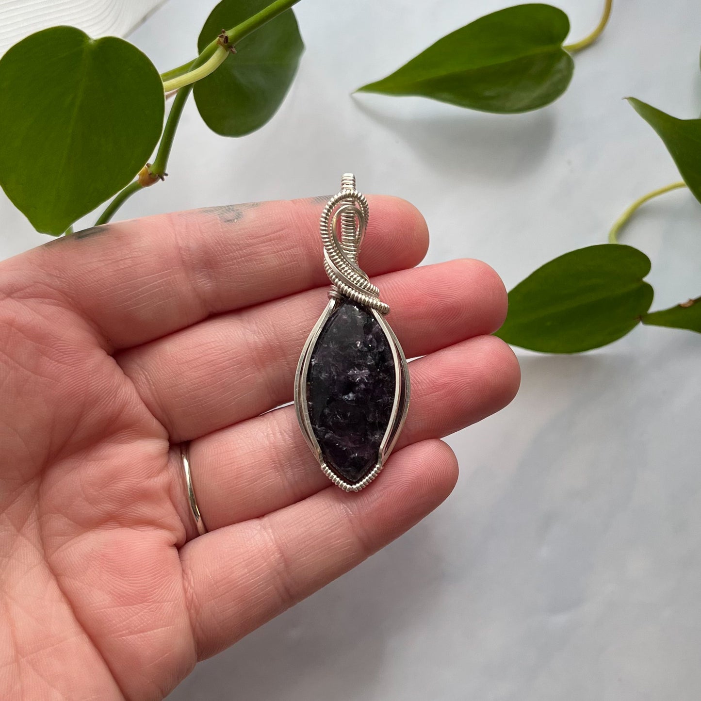 Lepidolite & Sterling Silver Wrapped Pendant