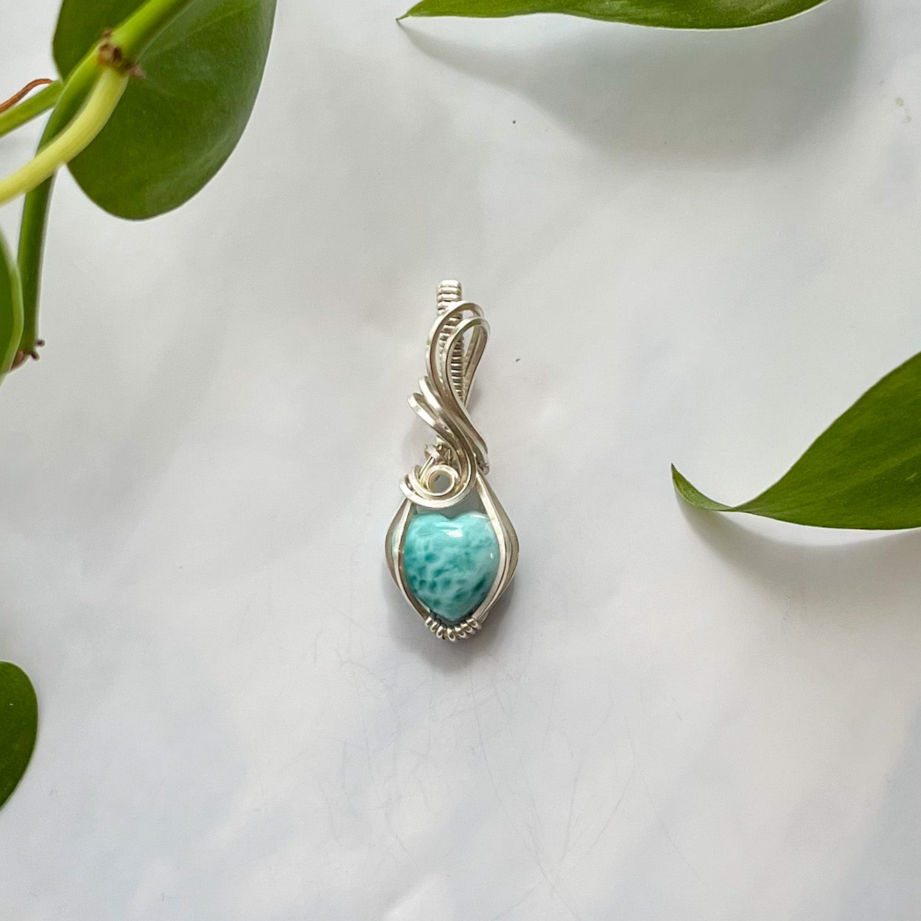 Larimar Heart & Sterling Silver Wrapped Pendant