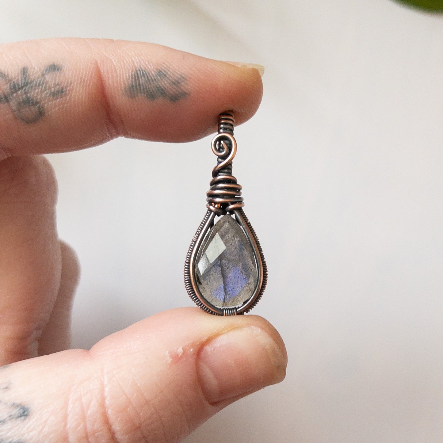 Faceted Labradorite Antiqued Copper Pendant
