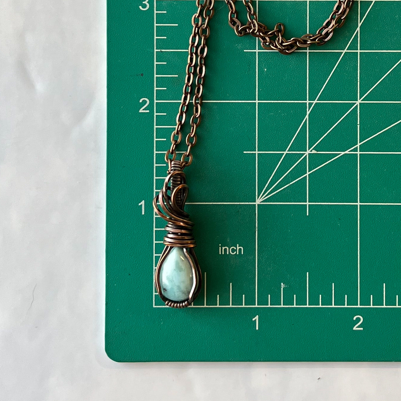 Tiny Larimar Teardrop & Antiqued Copper Wrapped Pendant