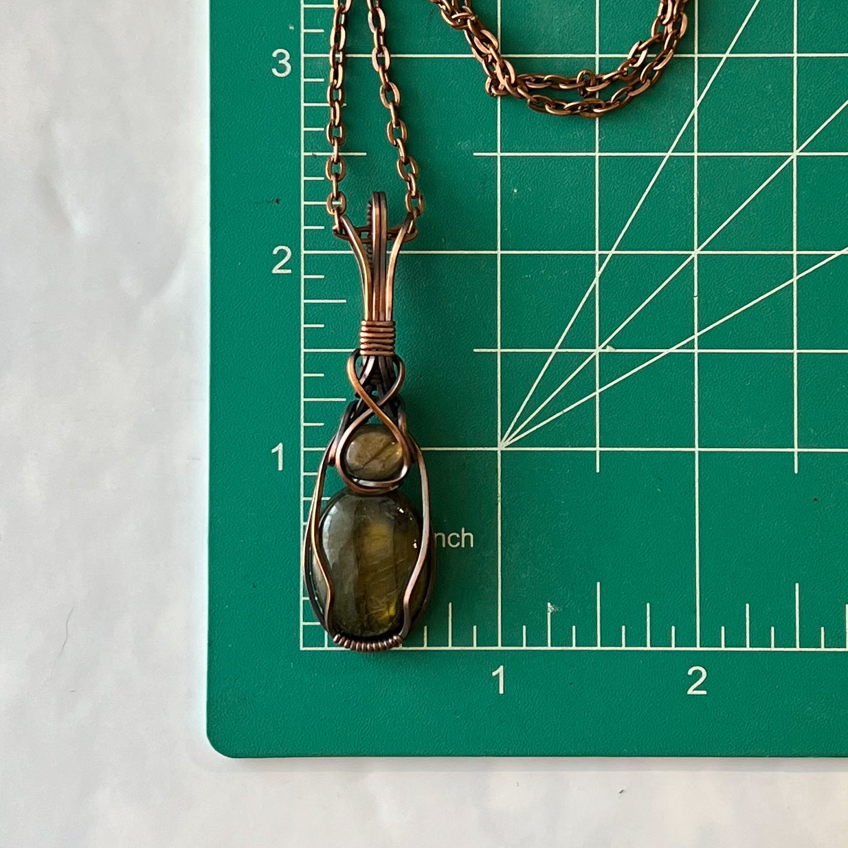 Double Labradorite & Antiqued Copper Wrapped Pendant