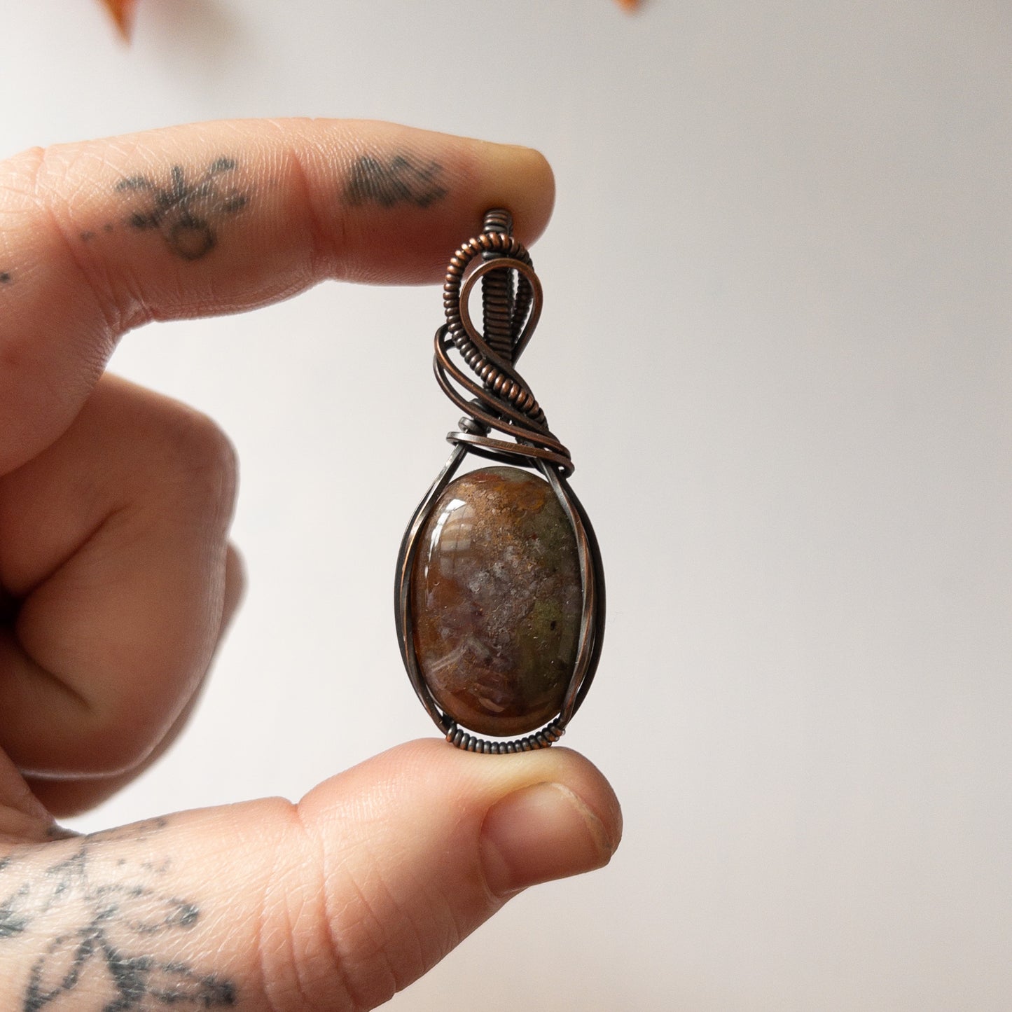 Sea Jasper Antiqued Copper Pendant