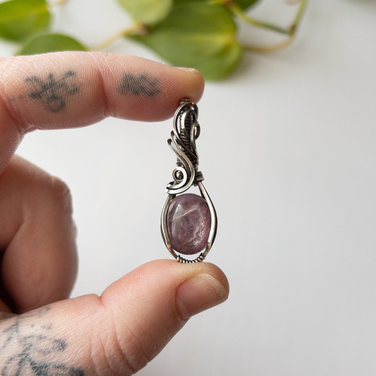 Gemmy Lepidolite Sterling Silver Wrapped Pendant
