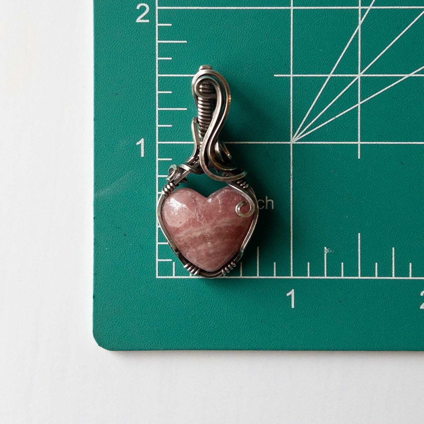 Rhodochrosite Heart Sterling Silver Wrapped Pendant