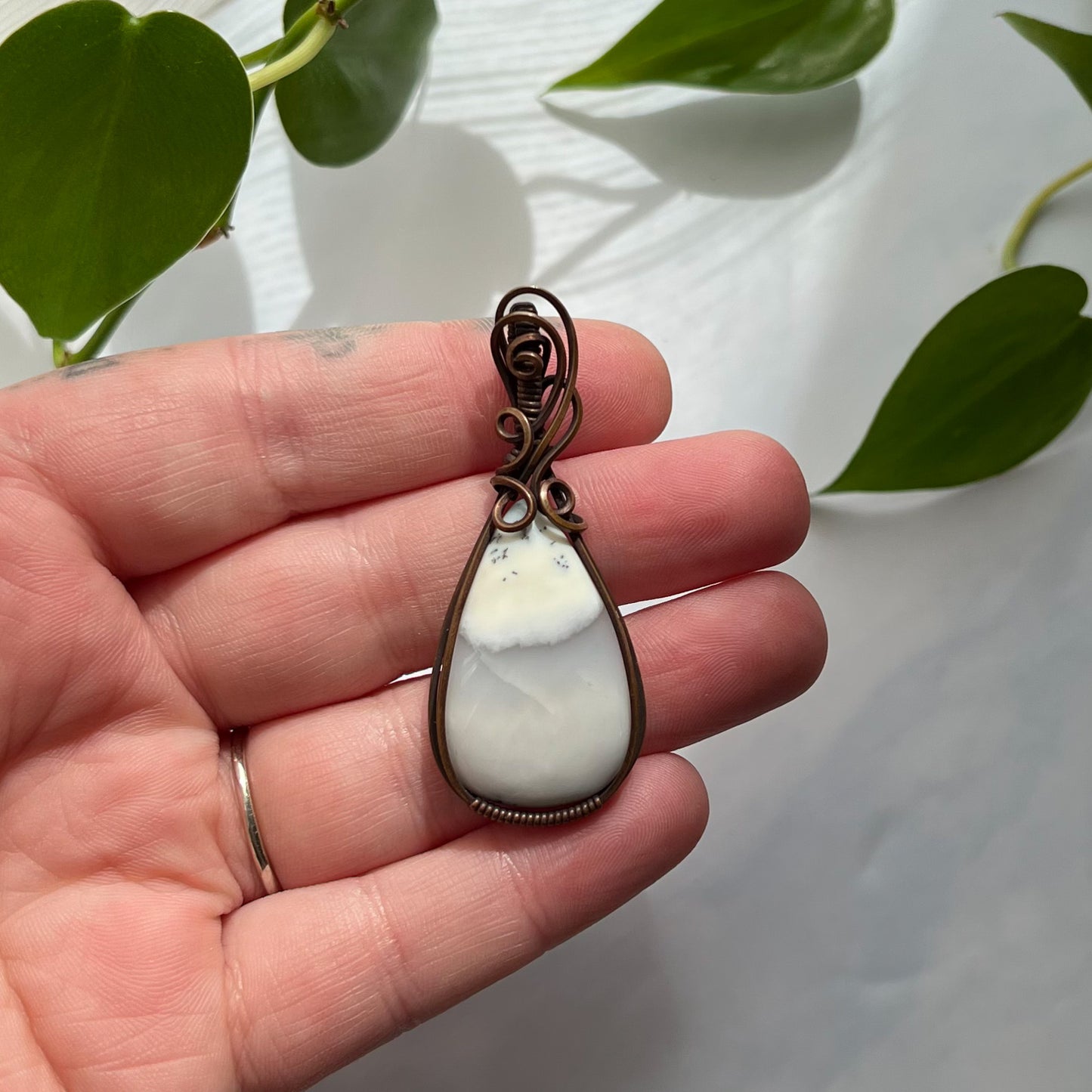 Dendritic Opal & Antiqued Copper Wrapped Pendant