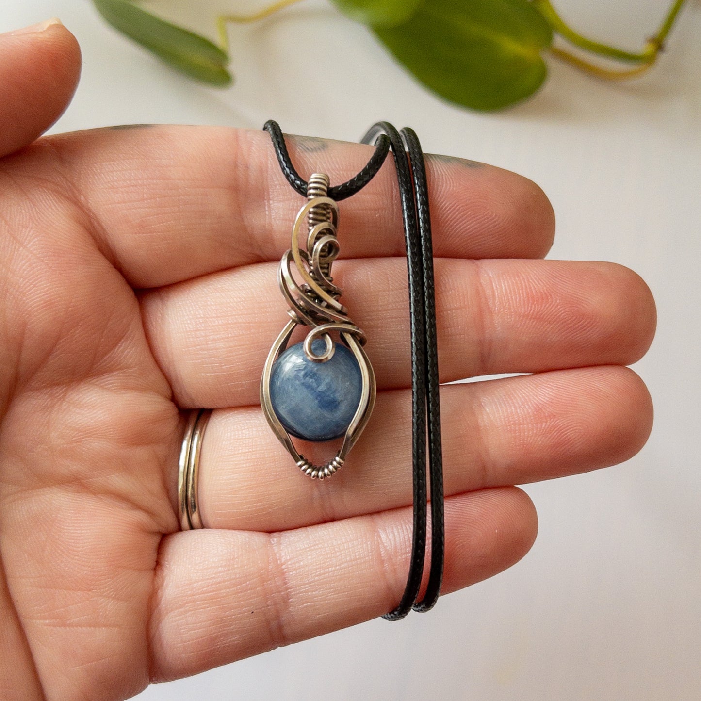 Blue Kyanite Antiqued Sterling Silver Pendant