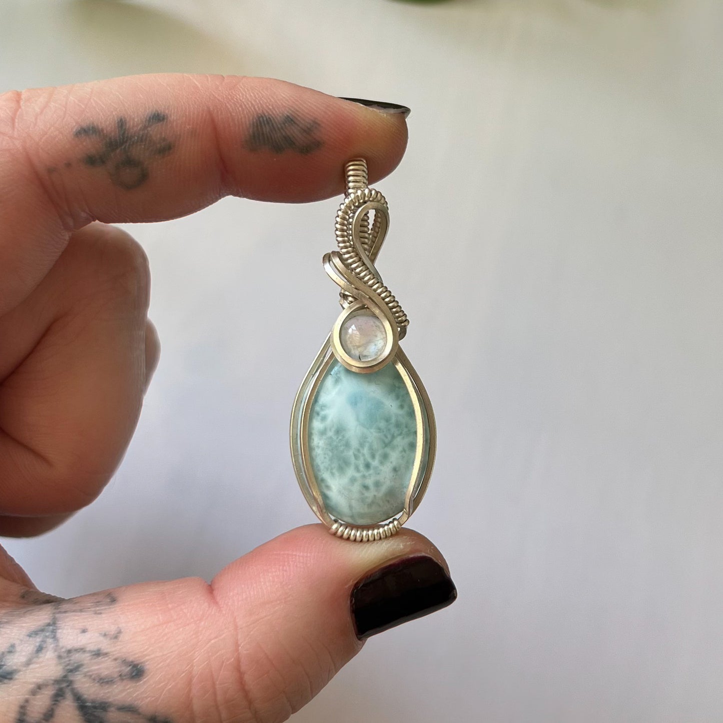 Larimar & Moonstone Sterling Silver Wrapped Pendant