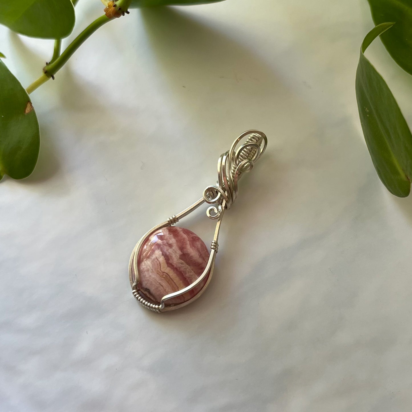Rhodochrosite Wrapped Sterling Silver Pendant