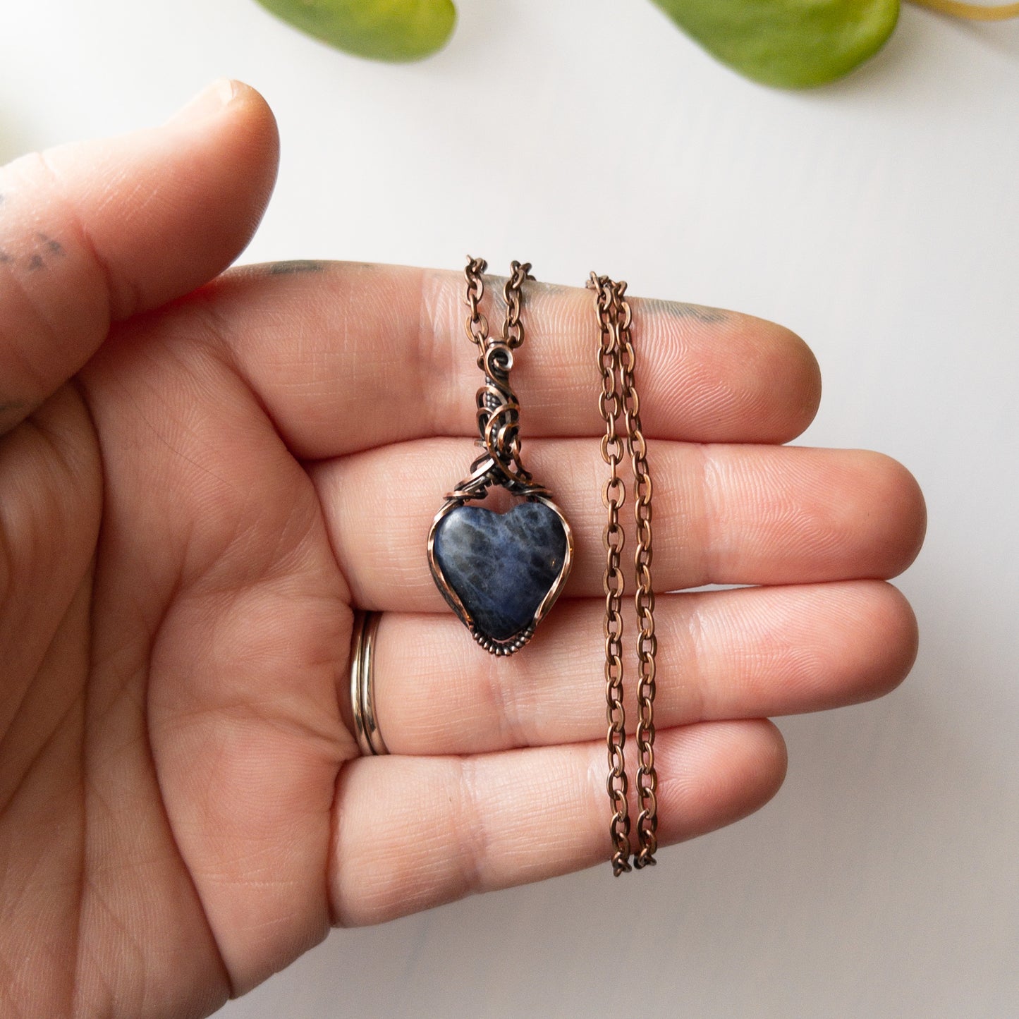 Sodalite Heart Copper Wrapped Pendant
