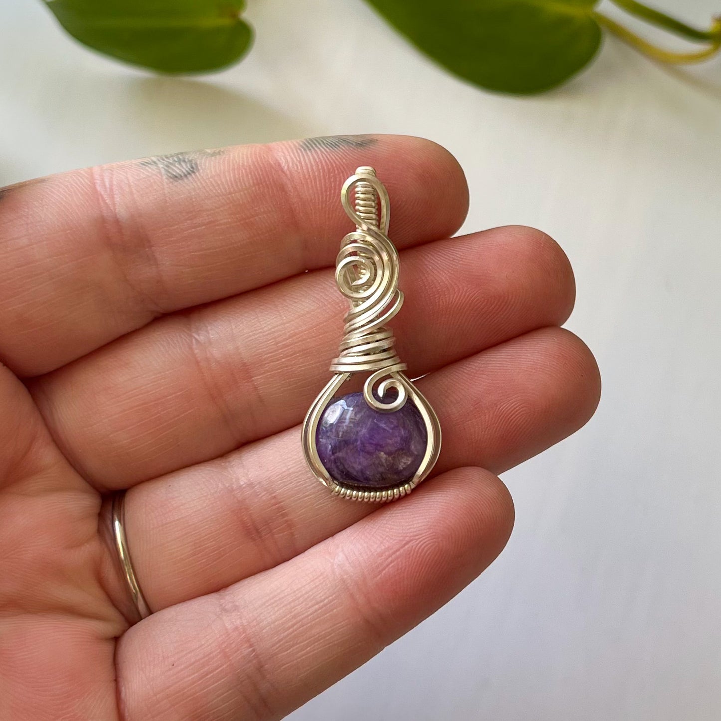 Charoite Sterling Silver Wrapped Pendant