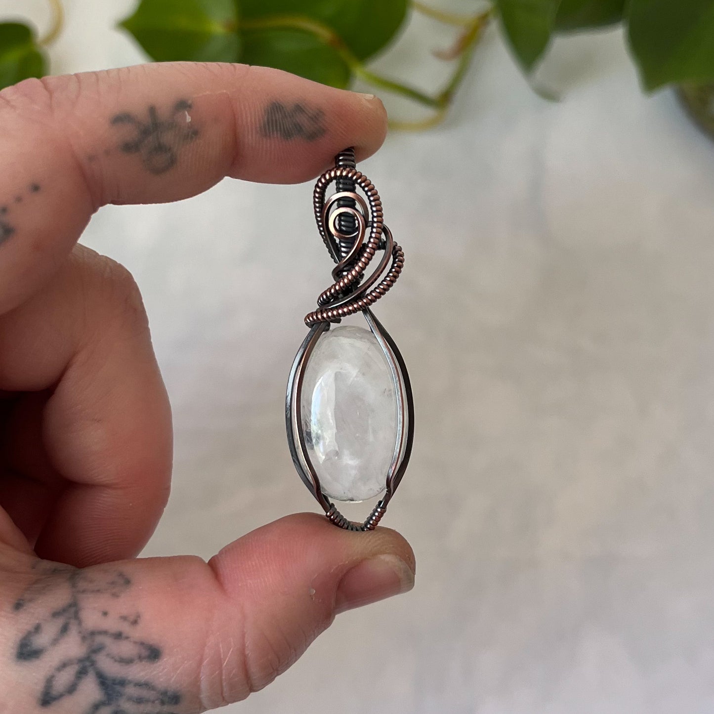 Moonstone Wrapped Antiqued Copper Pendant