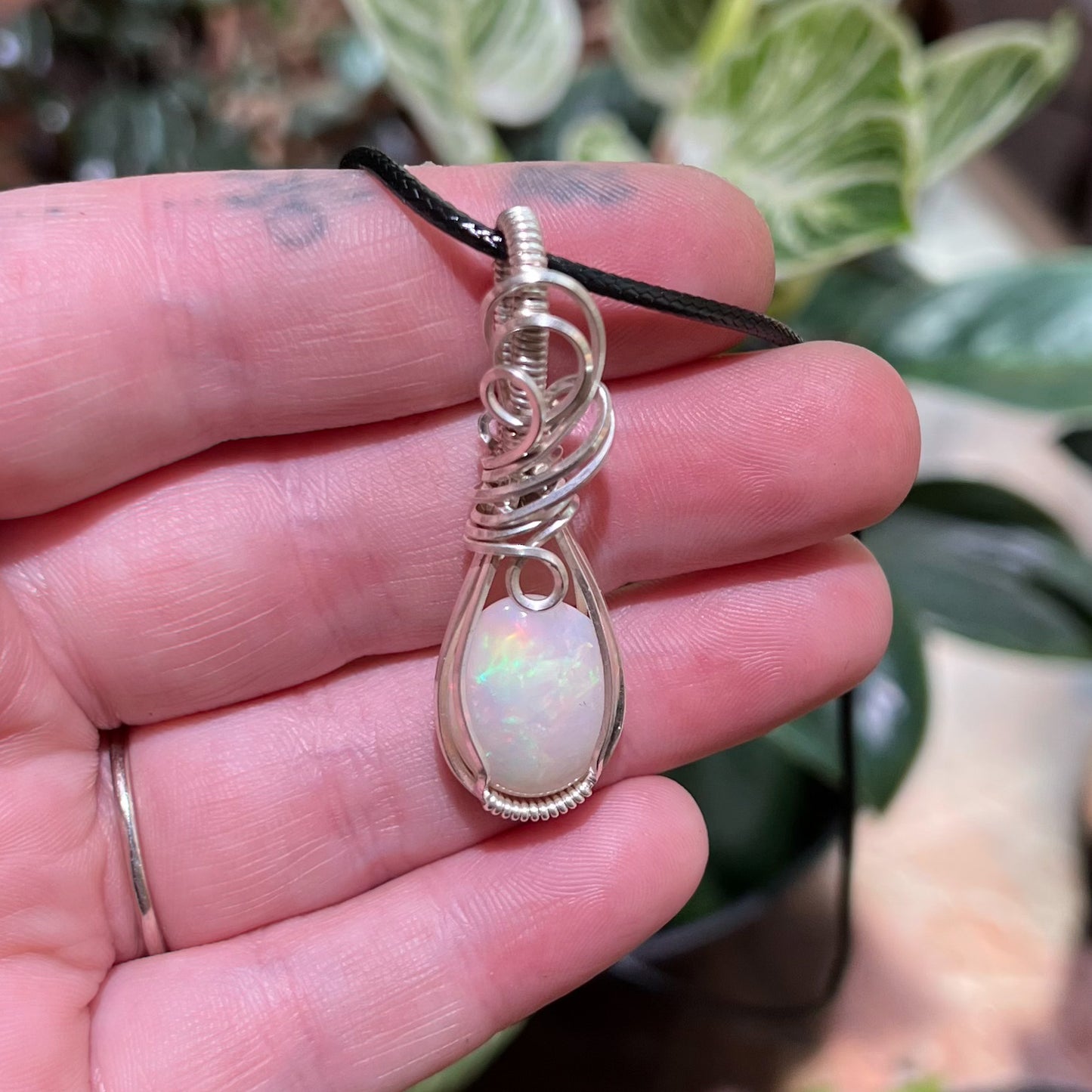Ethiopian Opal Wrapped Sterling Silver Pendant