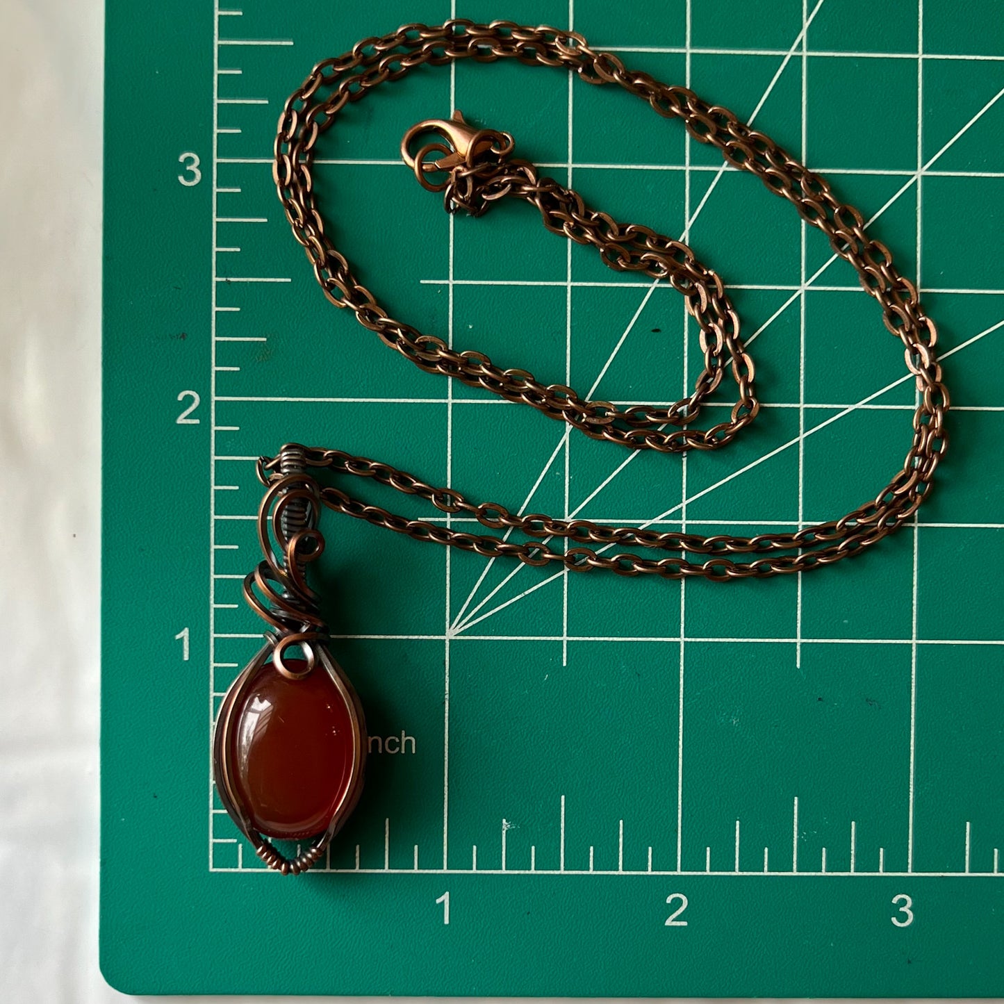 Carnelian Antiqued Copper Wrapped Pendant With Chain