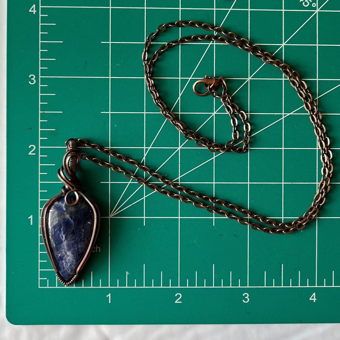 Sodalite Antiqued Copper Wrapped Pendant With Chain