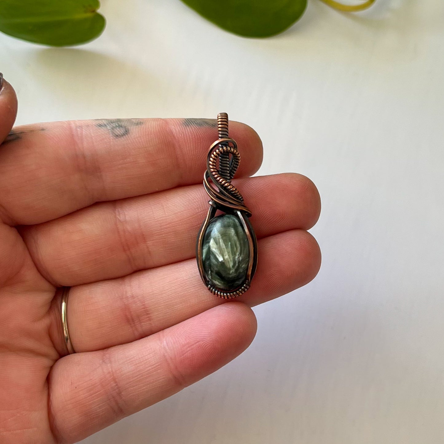 Seraphinite Copper Wrapped Pendant