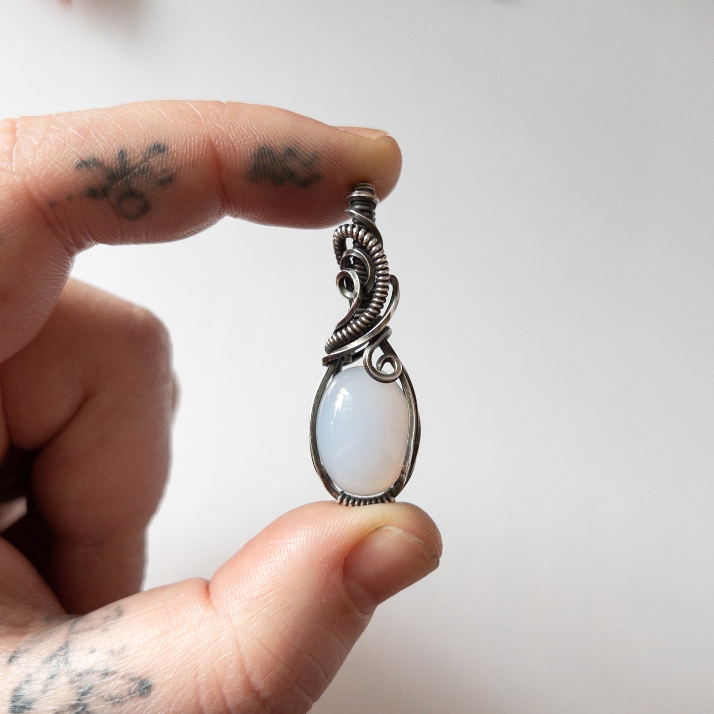 Blue Chalcedony Antiqued Sterling Silver Pendant