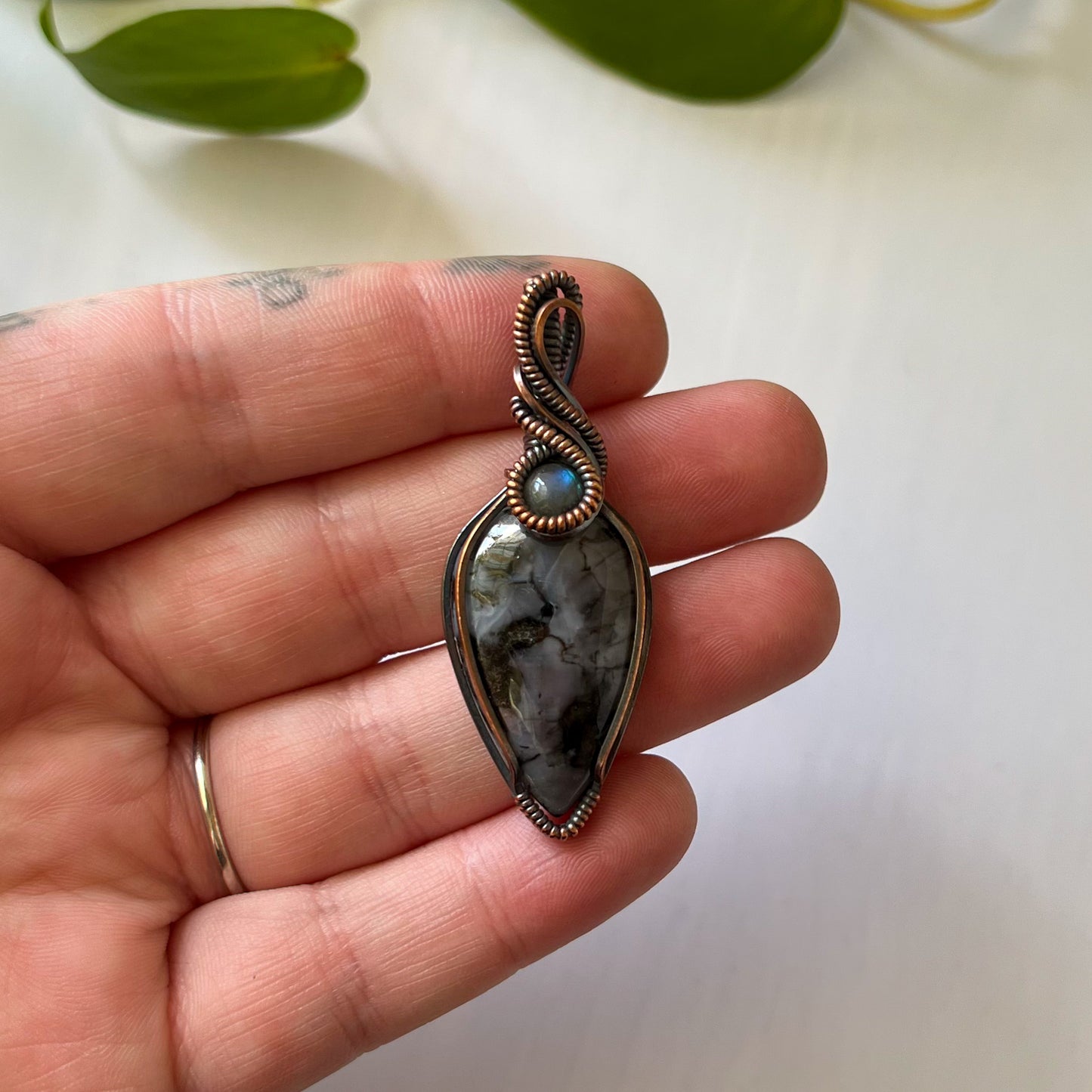 Indigo Gabbro & Labradorite Copper Wrapped Pendant