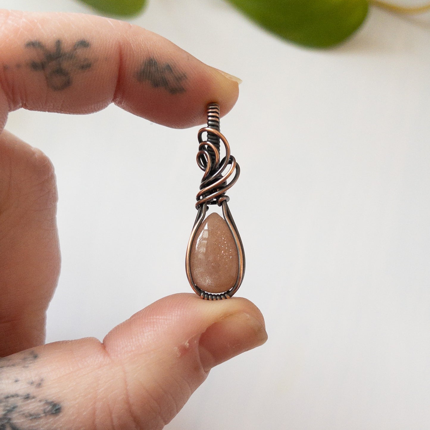 Dainty Sunstone Antiqued Copper Pendant
