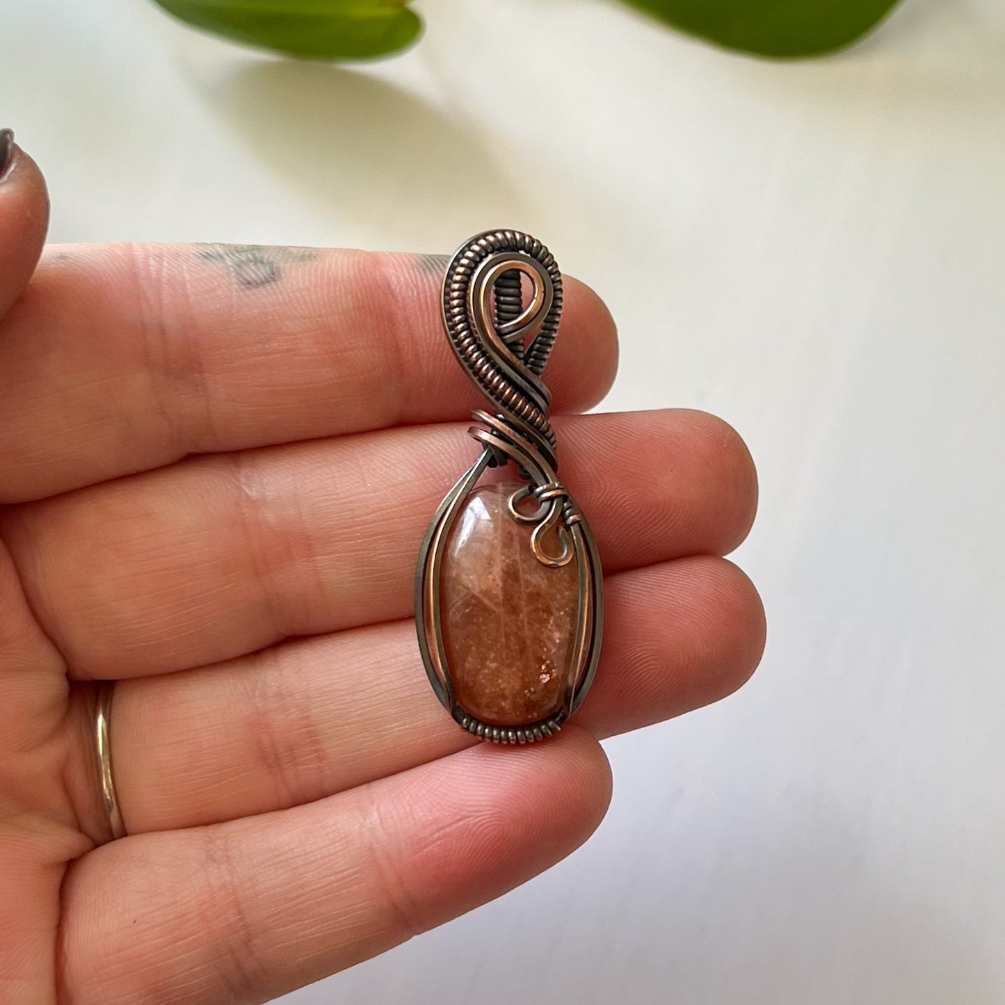 Sunstone Copper Wrapped Pendant