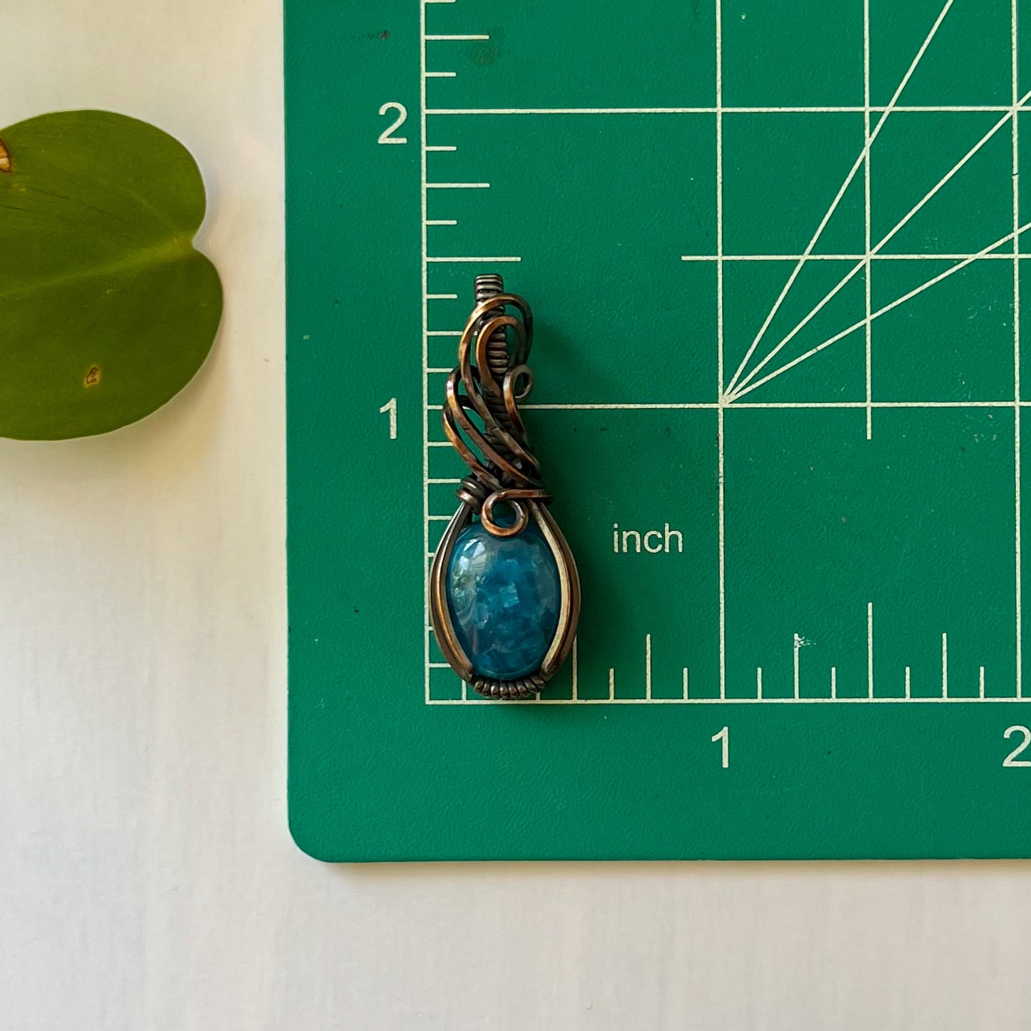 Blue Apatite Copper Wrapped Pendant