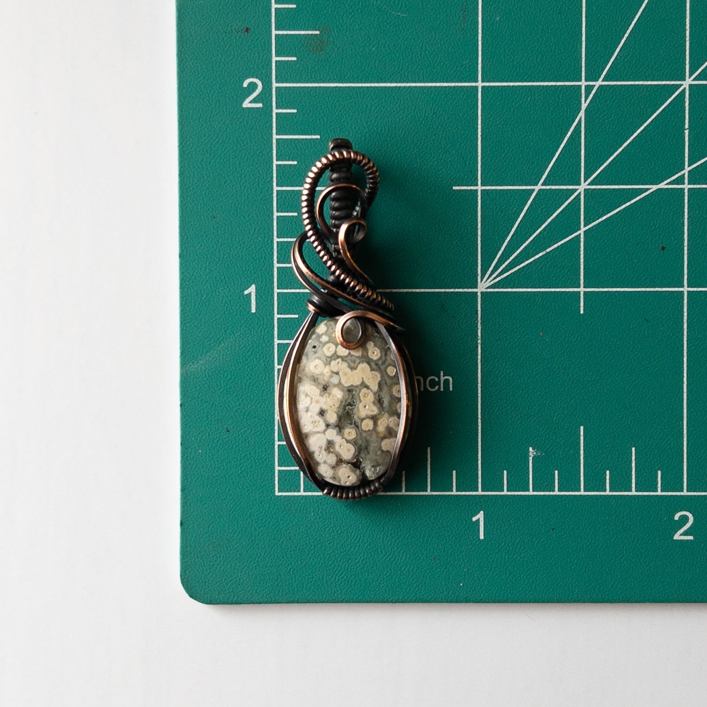 Ocean Jasper With Druzy Copper Wrapped Pendant