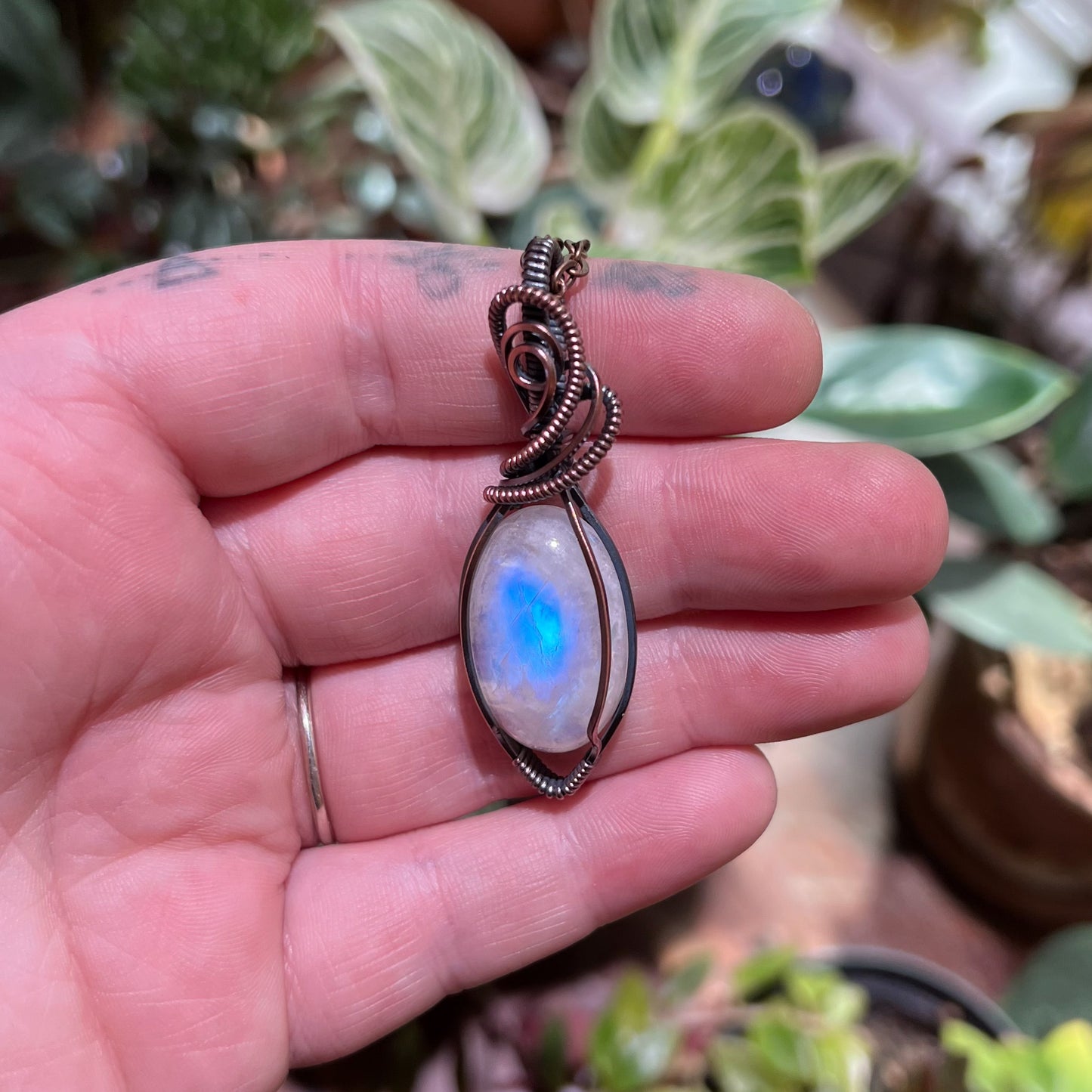 Moonstone Wrapped Antiqued Copper Pendant