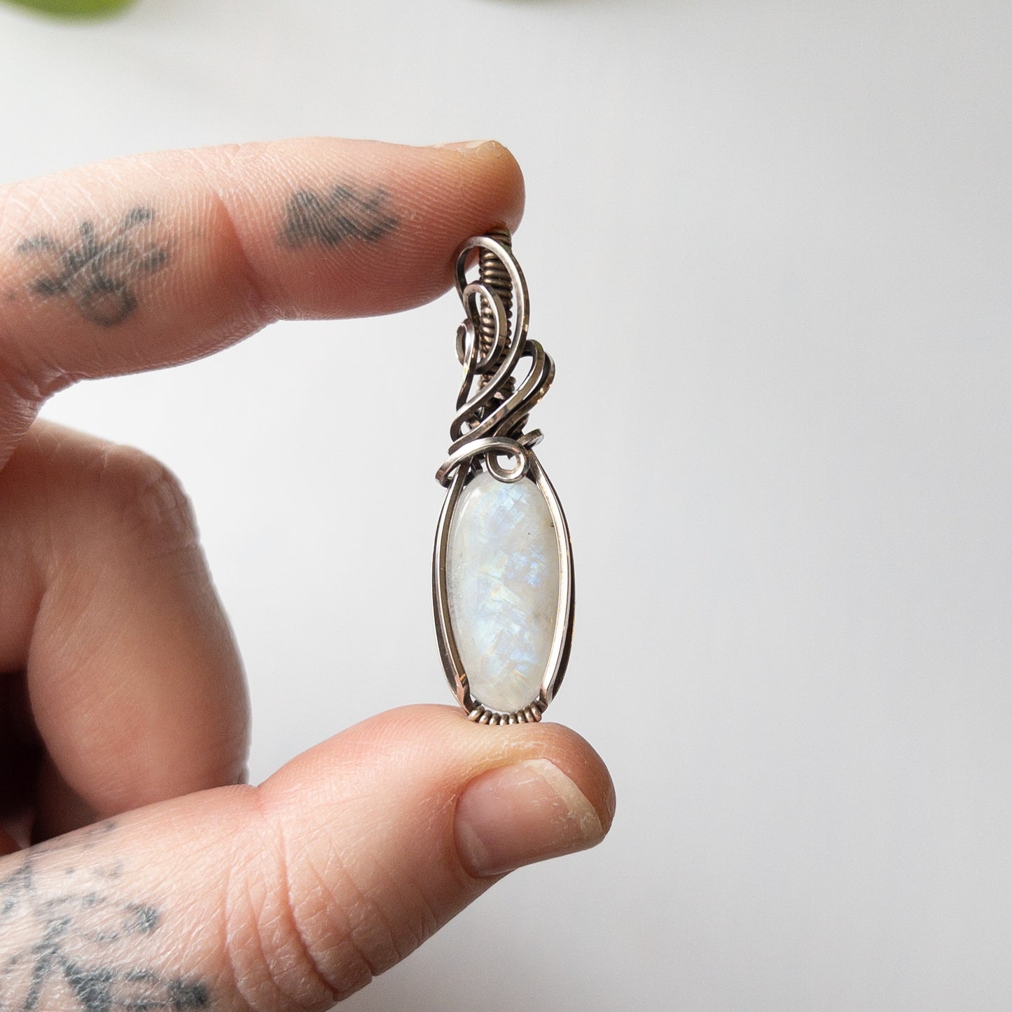 Rainbow Moonstone Sterling Silver Wrapped Pendant