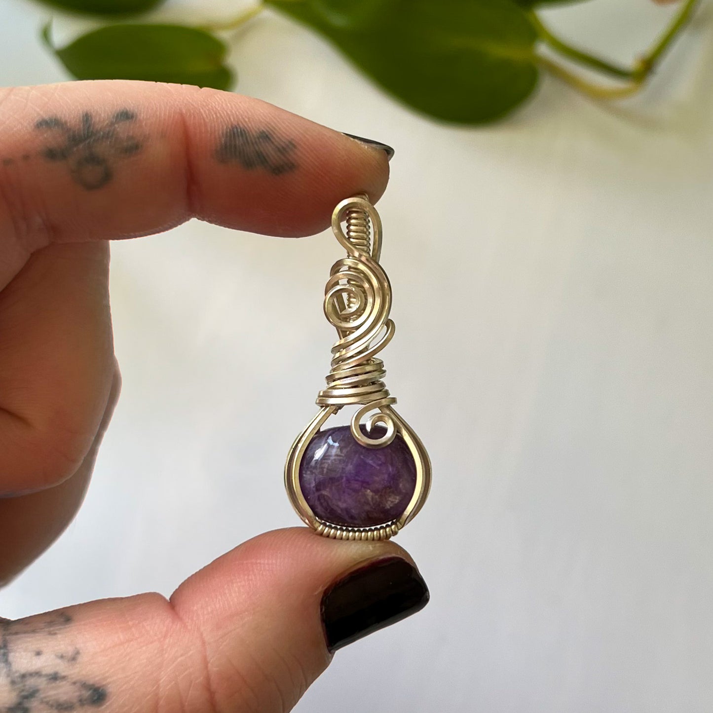 Charoite Sterling Silver Wrapped Pendant
