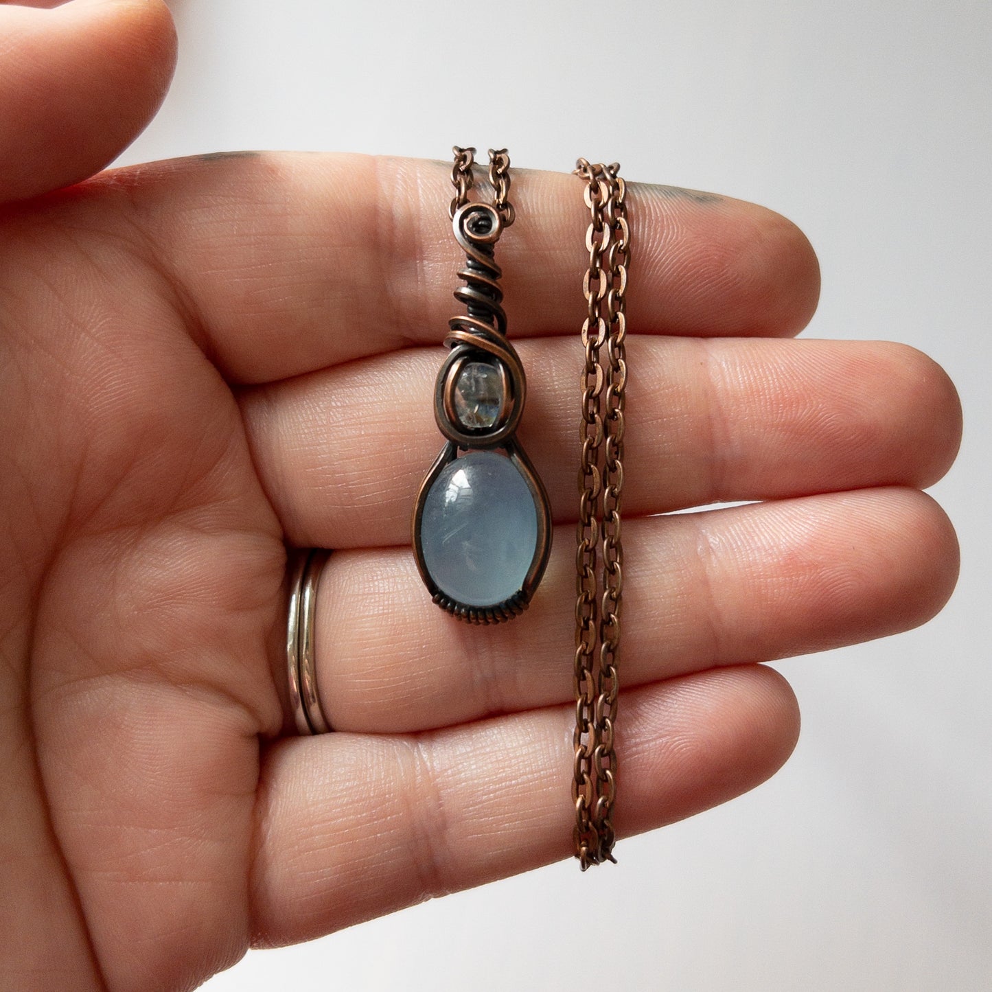 Aquamarine & Moonstone Antiqued Copper Pendant