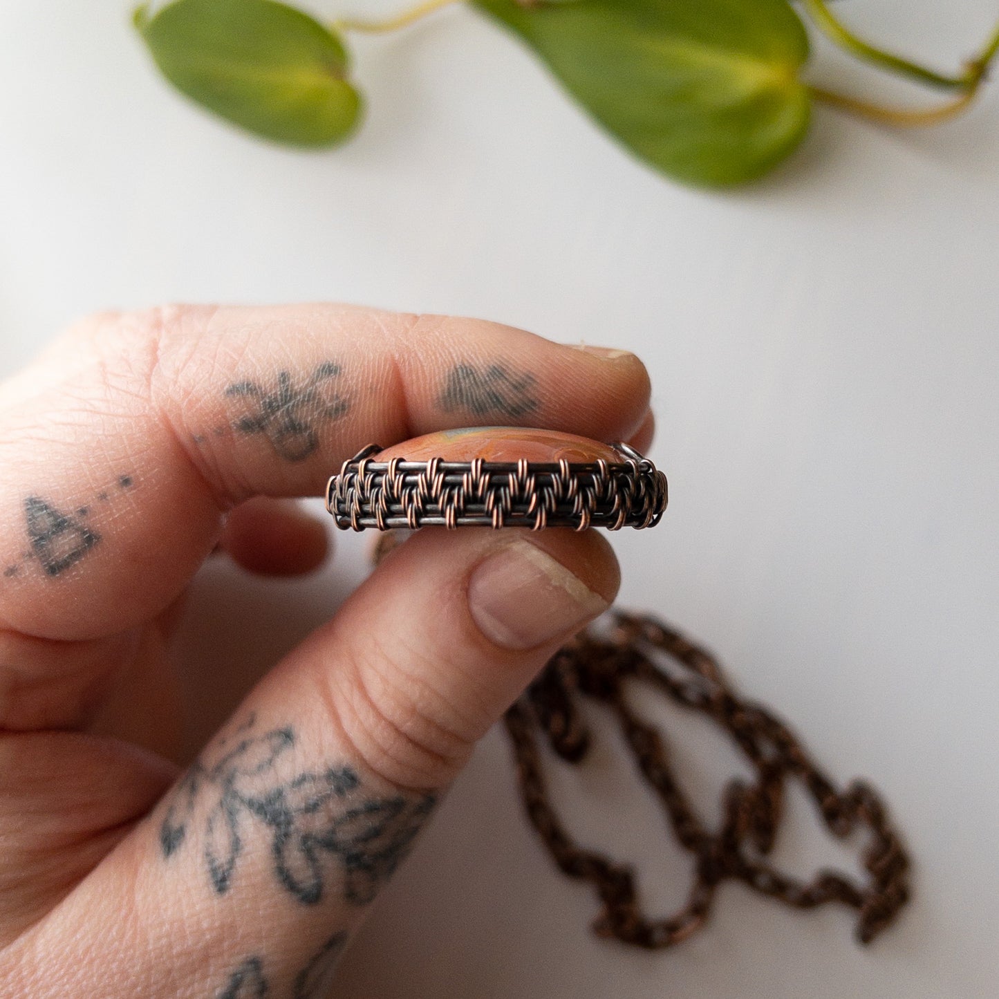 Polychrome Jasper Copper Woven Pendant