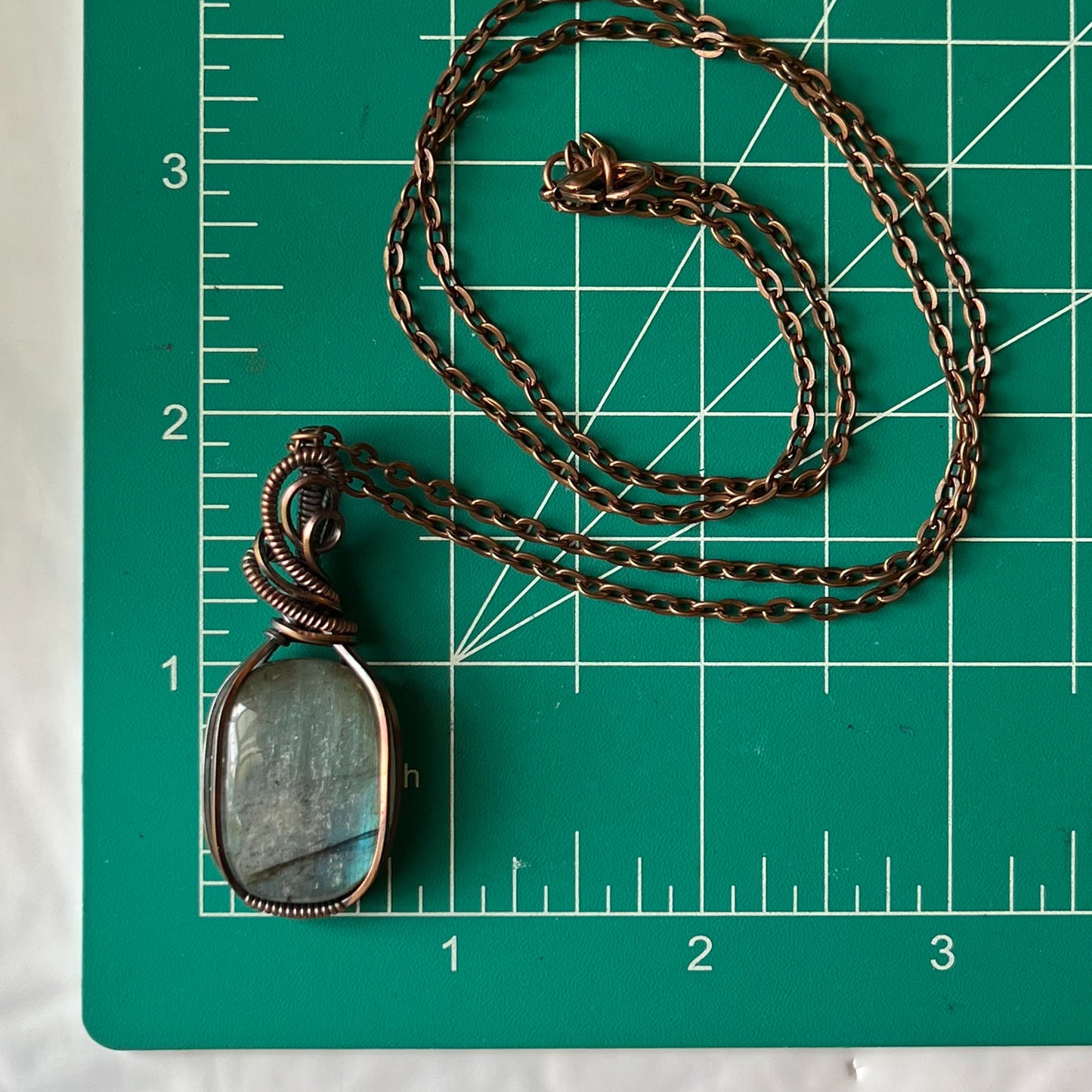 Labradorite Antiqued Copper Wrapped Pendant With Chain