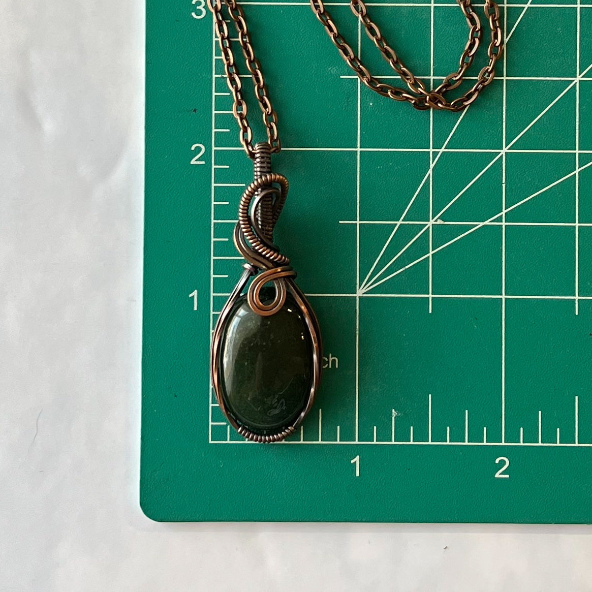 Green India Agate & Antiqued Copper Wrapped Pendant