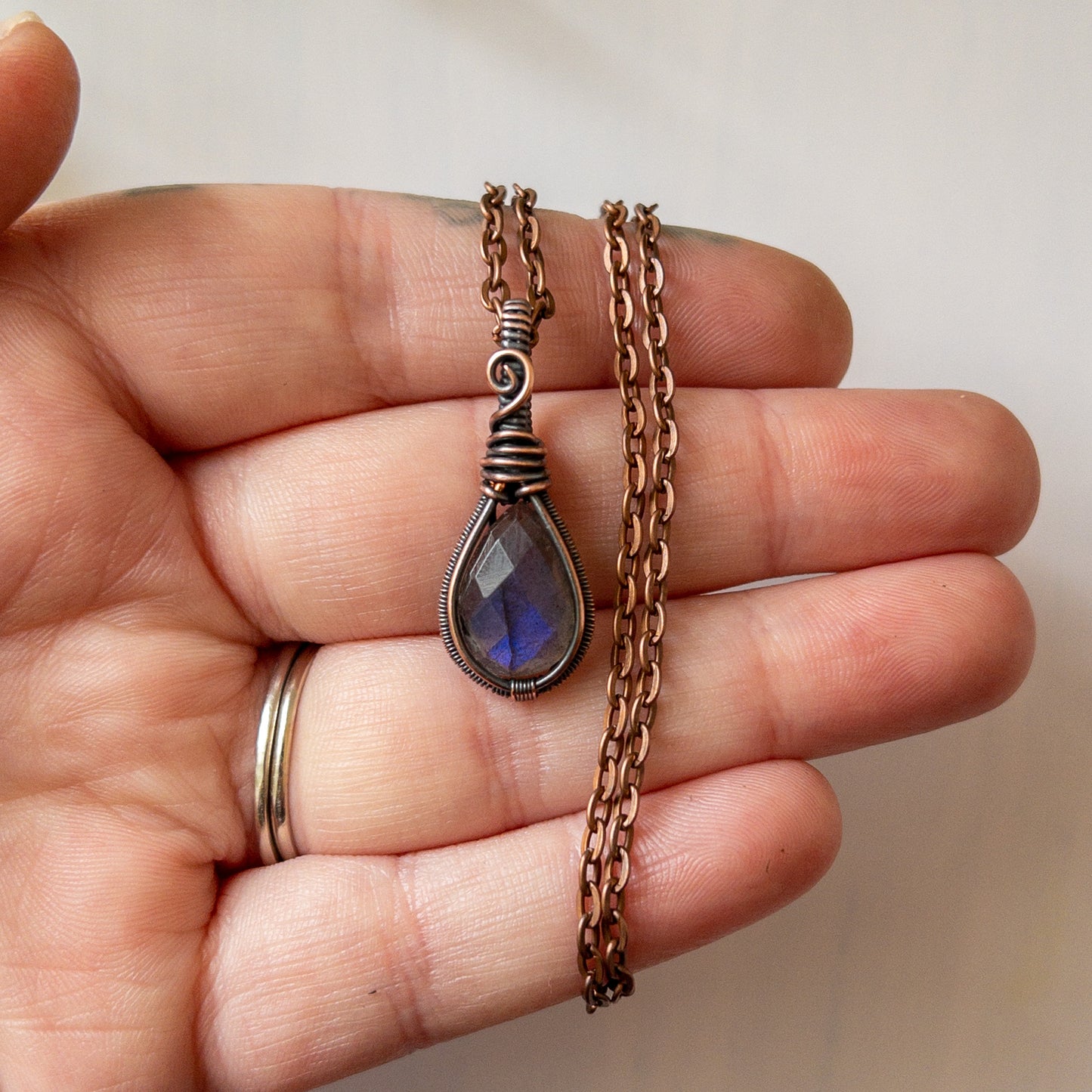 Faceted Labradorite Antiqued Copper Pendant
