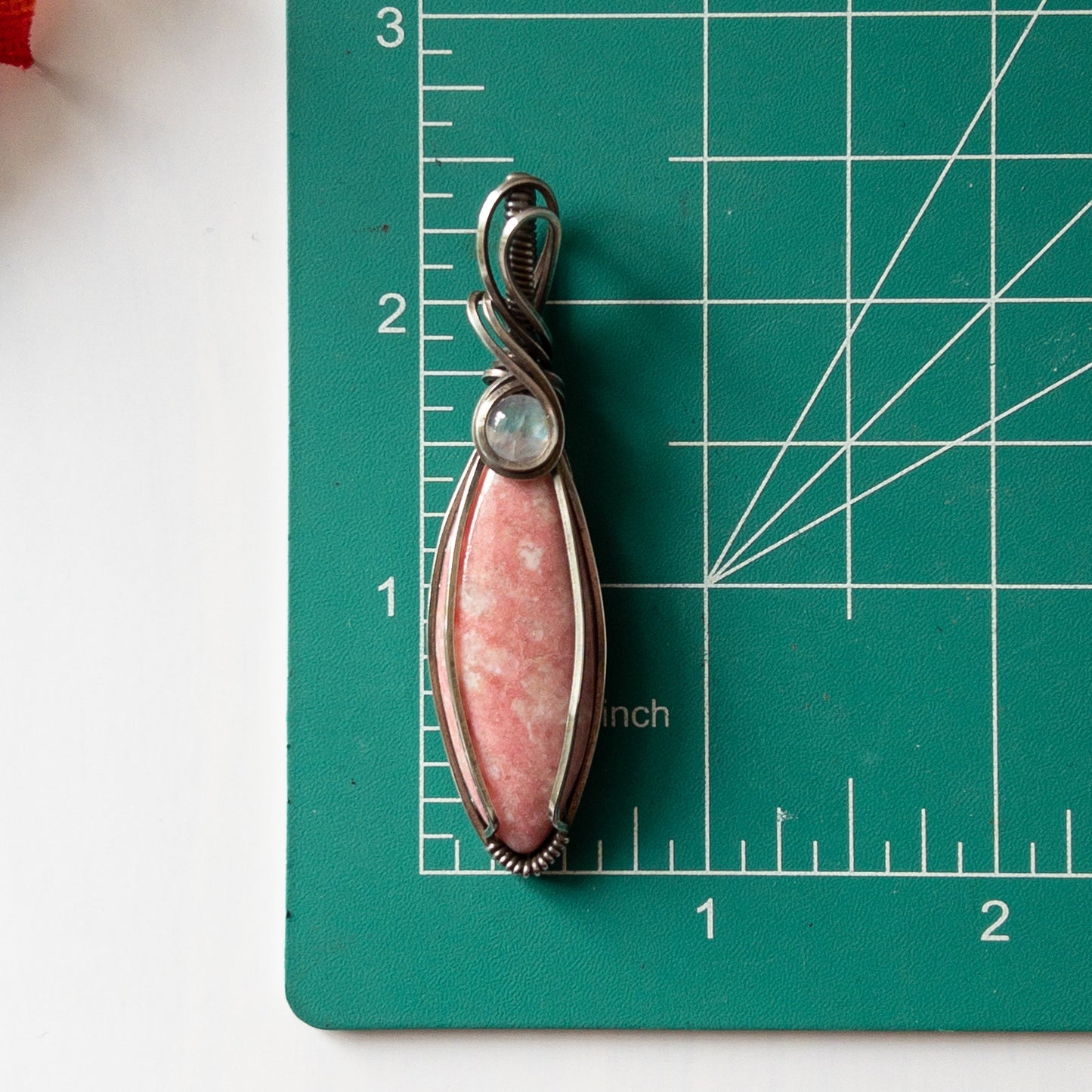 Thulite & Moonstone Antiqued Sterling Silver Pendant