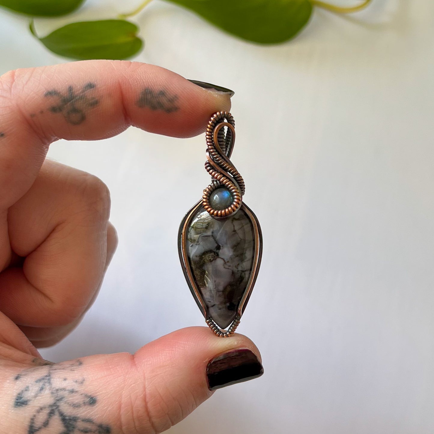 Indigo Gabbro & Labradorite Copper Wrapped Pendant